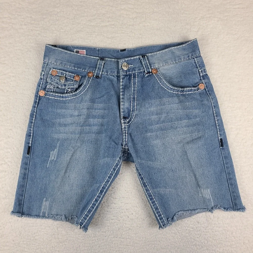 True Religion Jean Shorts Mens 36 Blue Johnny Super T 10